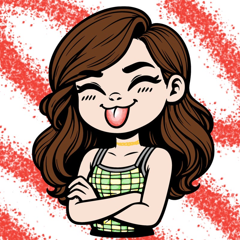 realistic girl crossing her arms and wearing a tank top with her tongue held out she has long hair