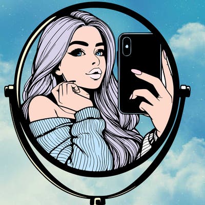 realistic girl taking mirror selfie beautiful