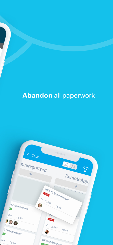 RemoteApps mobile interface displaying enterprise task management and digital workflow
