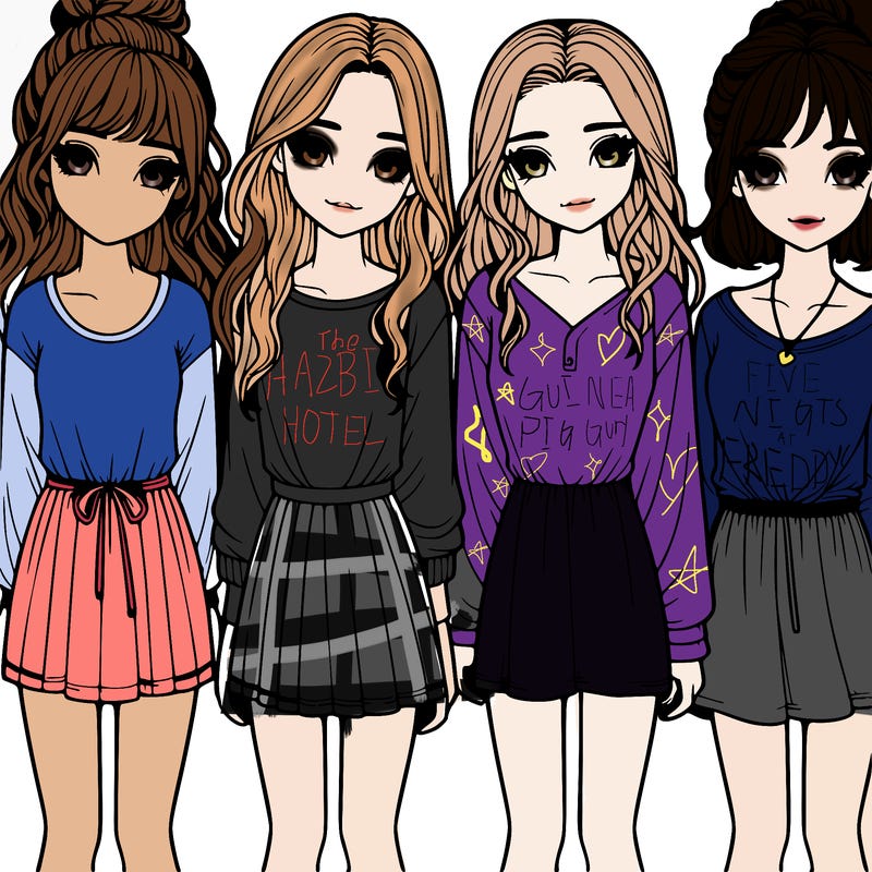 four realistic girls in a line