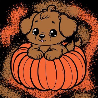 cute little puppy in a pumpkin