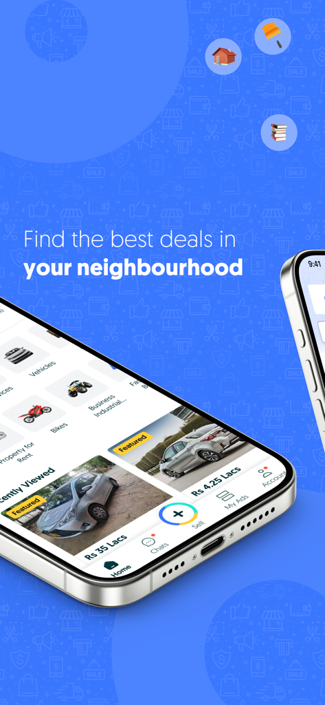 OLX Pakistan – Online Shopping - OLX Pakistan app on a smartphone showing featured car listings and shopping categories