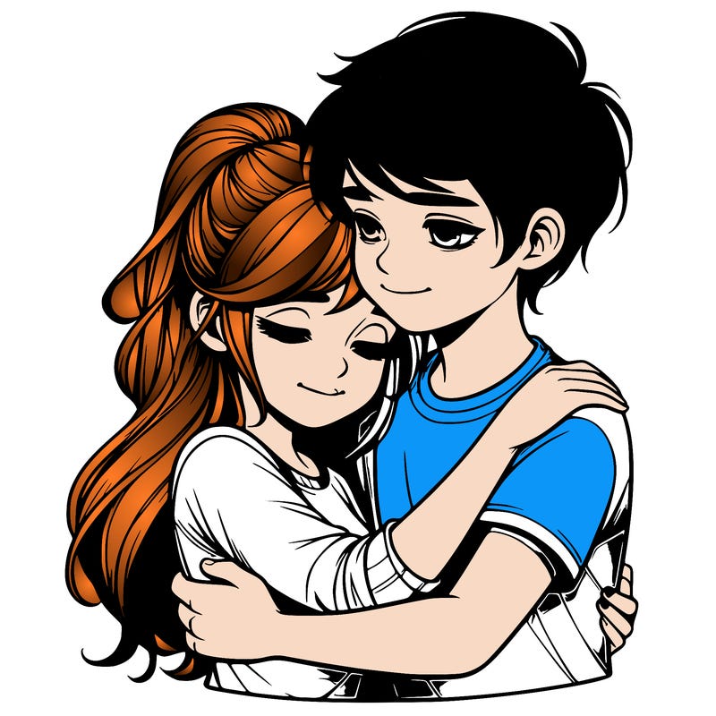 realistic girl and boy hugging