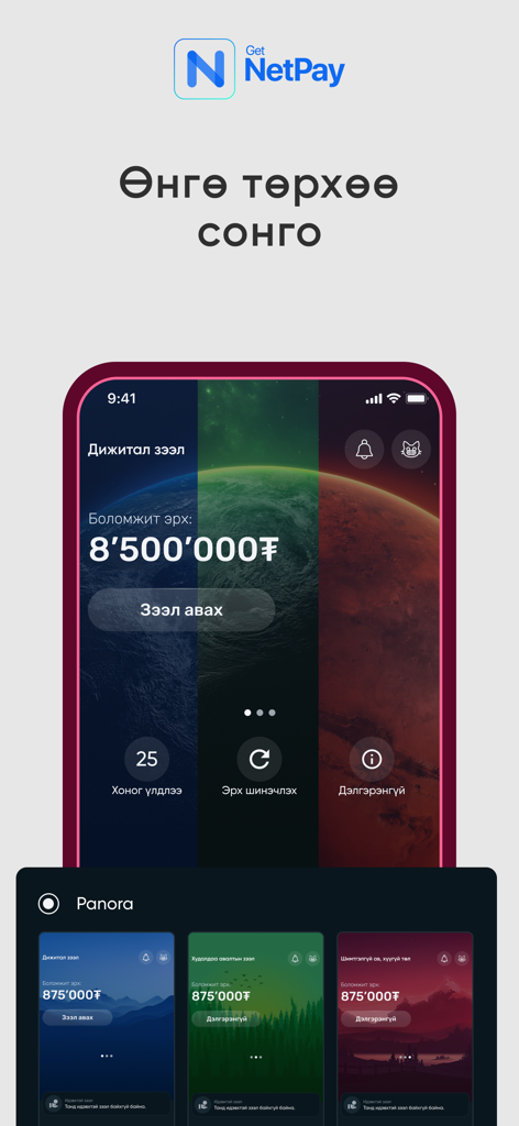 NetPay by Netcapital - NetPay mobile app interface for choosing a theme with various background options