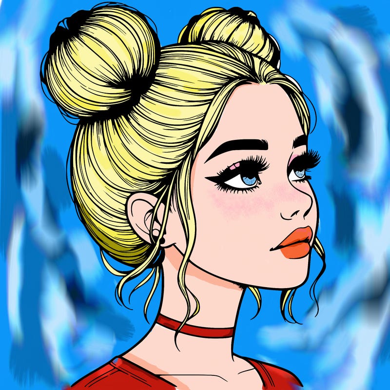 realistic girl with buns on the top of her head