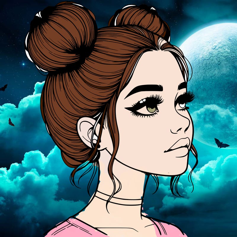 realistic girl with buns on the top of her head