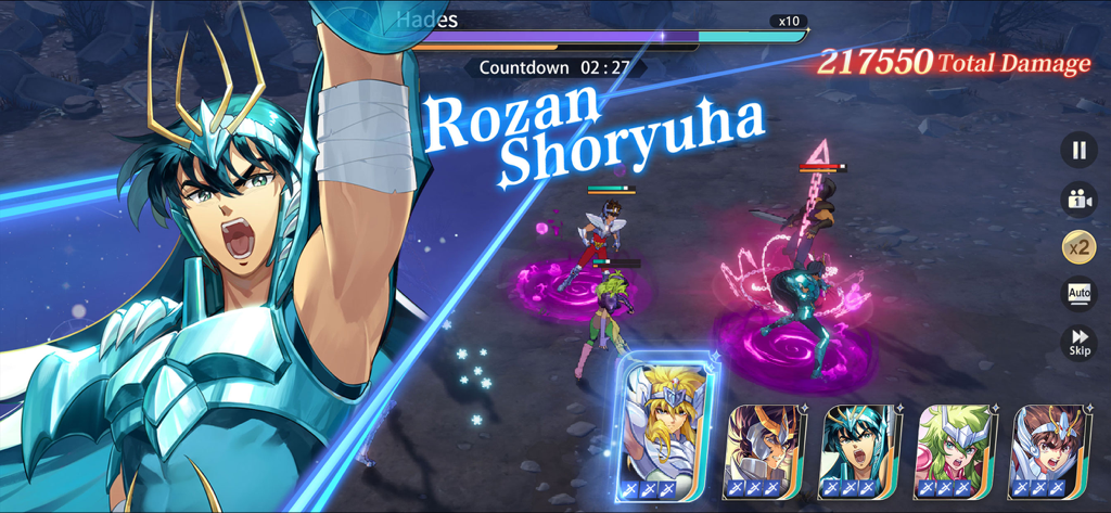 Saint Seiya EX gameplay featuring character Shiryu performing a special move in a 3D battle