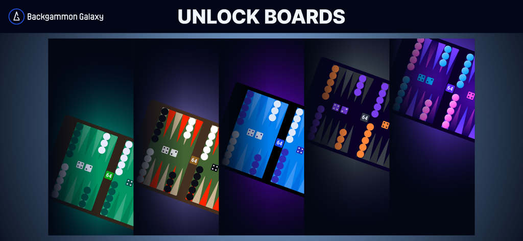 A selection of colorful and professional backgammon board themes to unlock