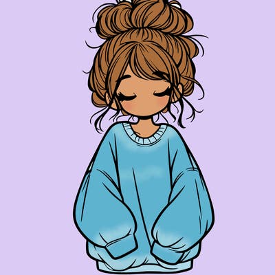 girl with baggy sweatshirt and messy bun
