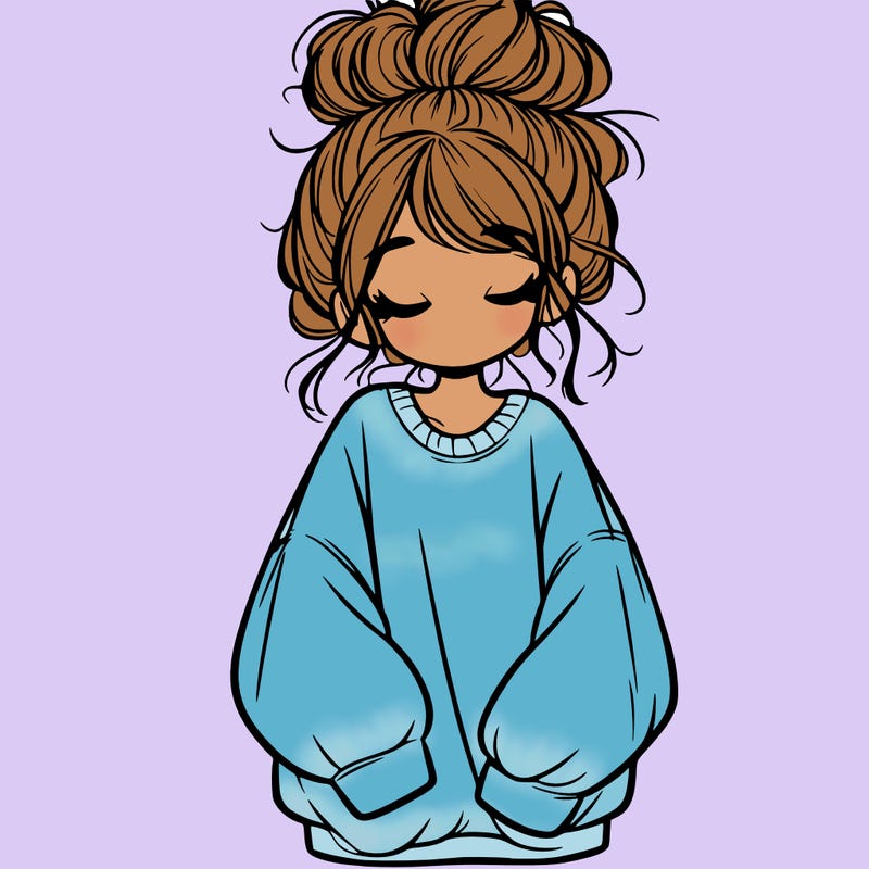 girl with baggy sweatshirt and messy bun