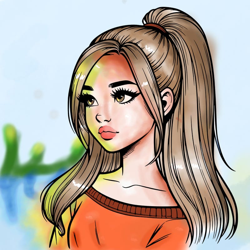 realistic girl with a high ponytail
