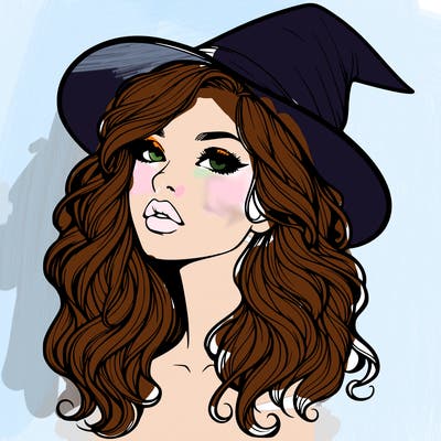 realistic witch girl with wavy hair and lips