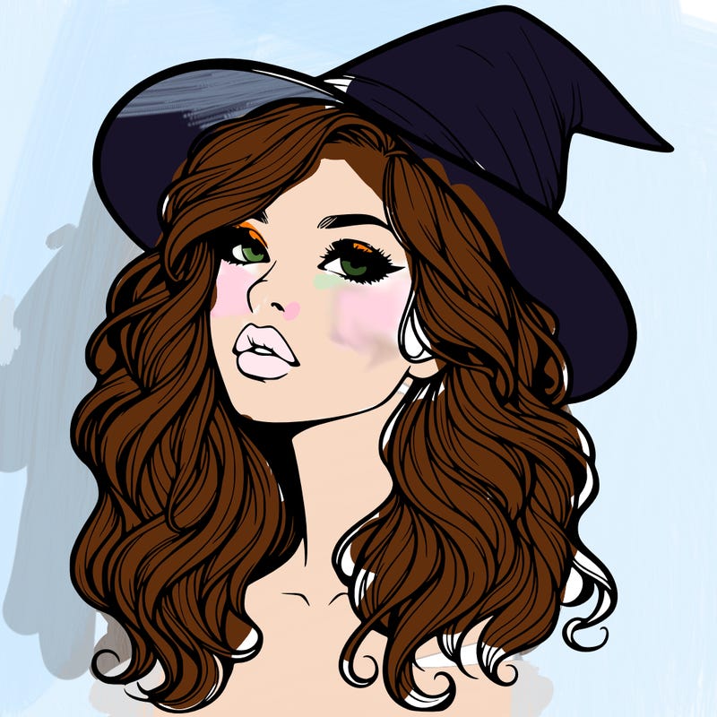 realistic witch girl with wavy hair and lips