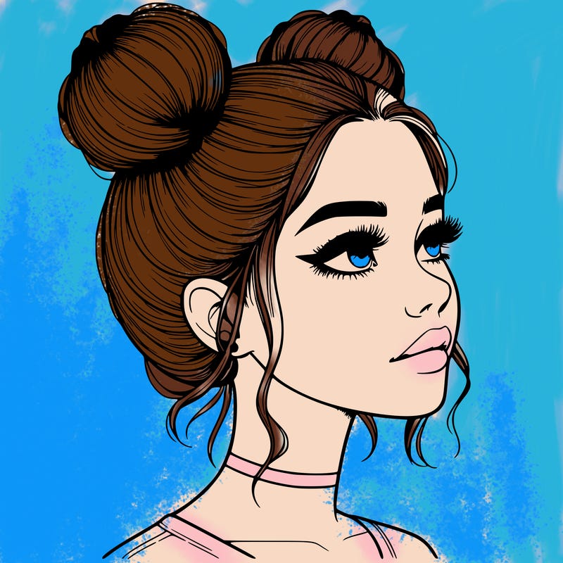realistic girl with buns on the top of her head