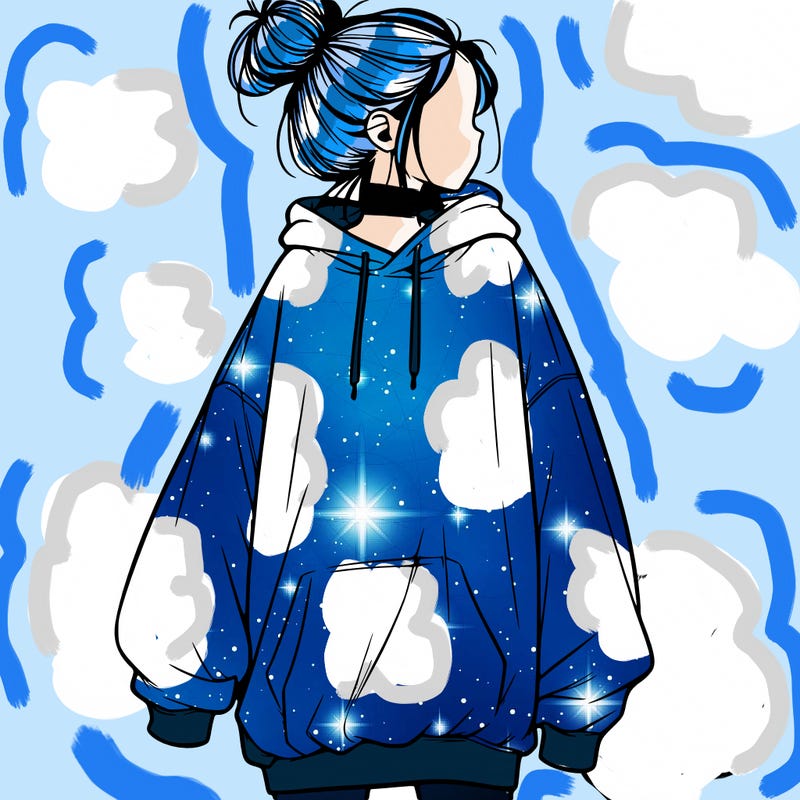 realistic girl with a oversized sweatshirt on and a bun