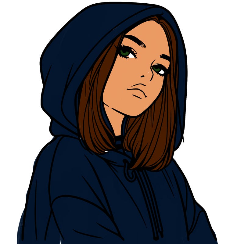 a realistic girl in a hoodie