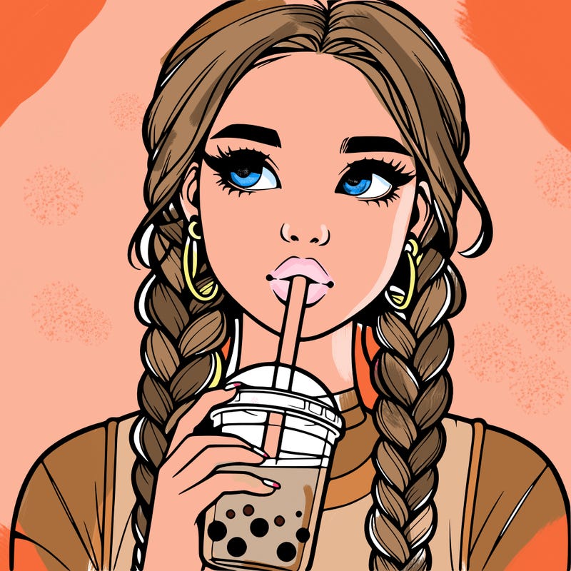 realistic girl with braided hair drinking boba
