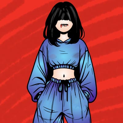 realistic girl faceless with baggy pants and a crop top