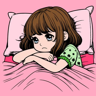 sad girl laying in bed realistic