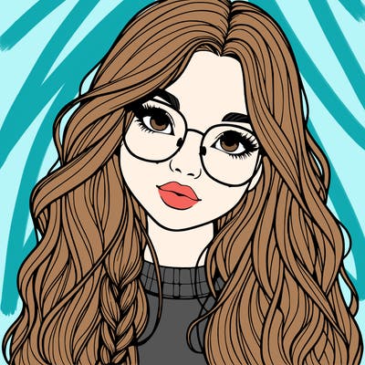 girl with long hair and freckles and glasses realistic