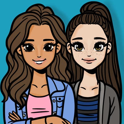 teenage girl with long hair togheter with a teenage girl with short hair