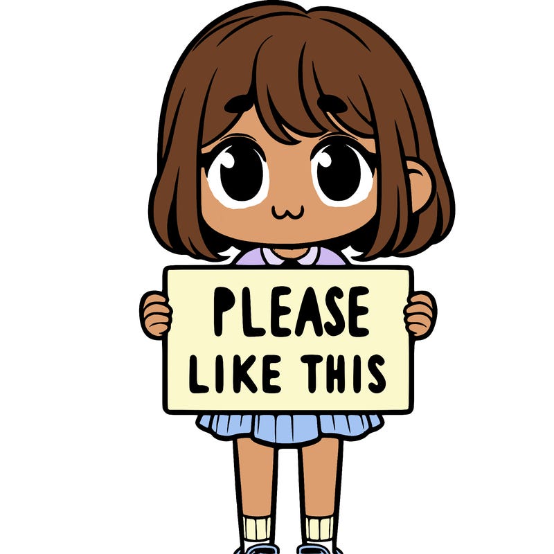 a girl holding a sign that says please like this one