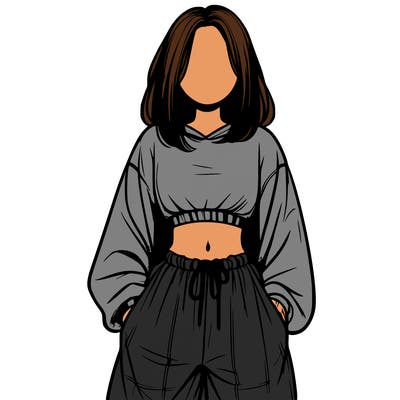 realistic girl faceless with baggy pants and a crop top