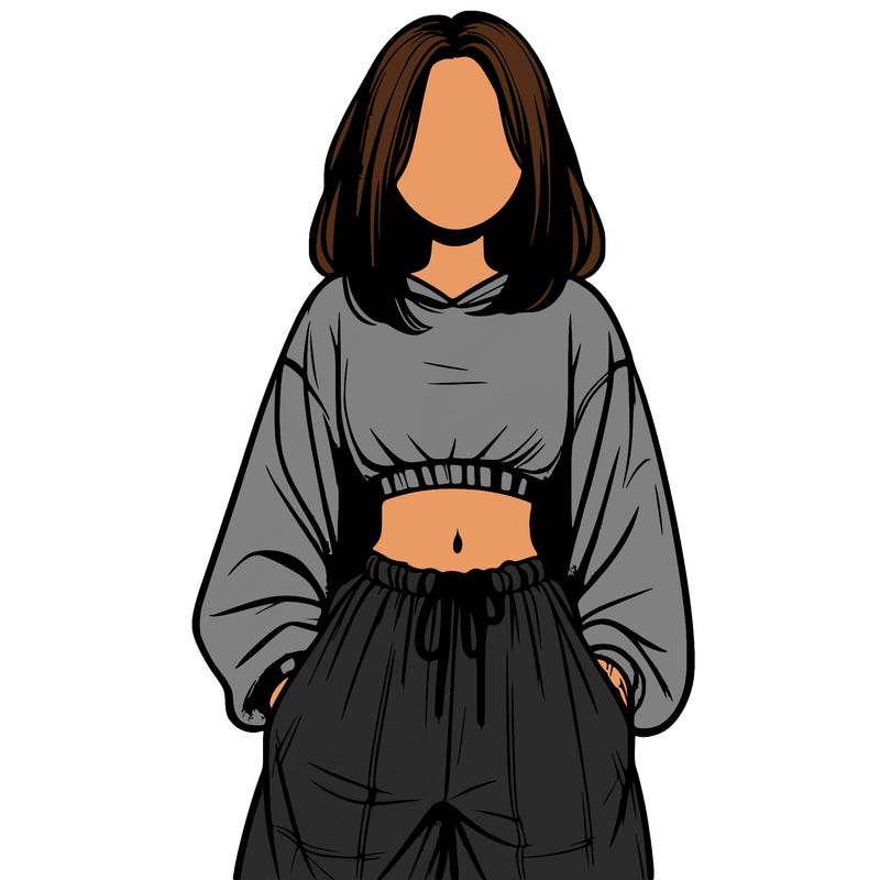 realistic girl faceless with baggy pants and a crop top