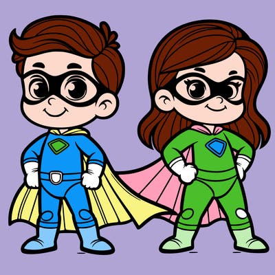 2 superheroes one is a boy of 5 and one is a girl 3 years