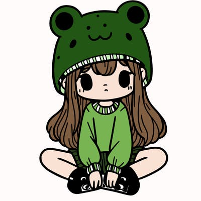 a girl wearing a frog hat and some frog socks