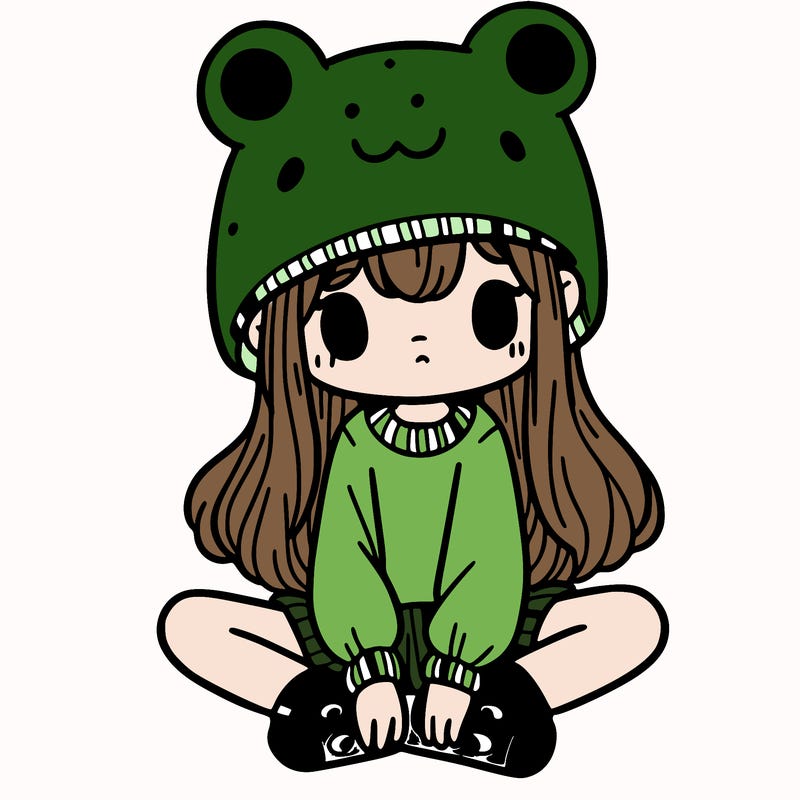 a girl wearing a frog hat and some frog socks