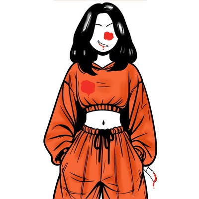 realistic girl faceless with baggy pants and a crop top