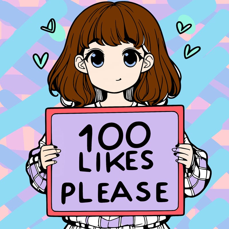 a girl holding a sign saying 100 likes please