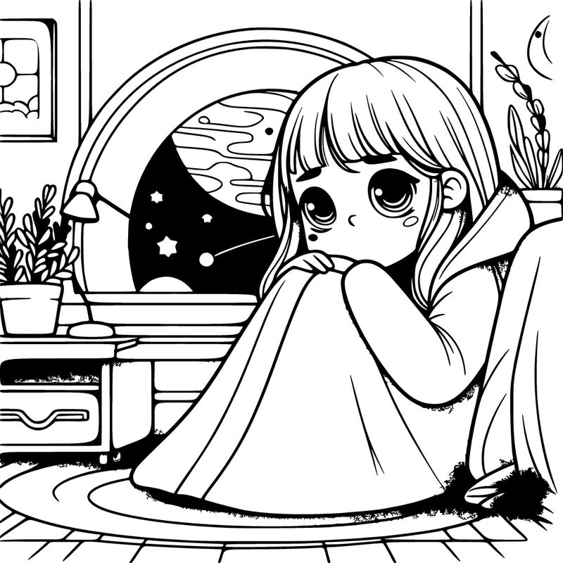 realistic girl in sad room