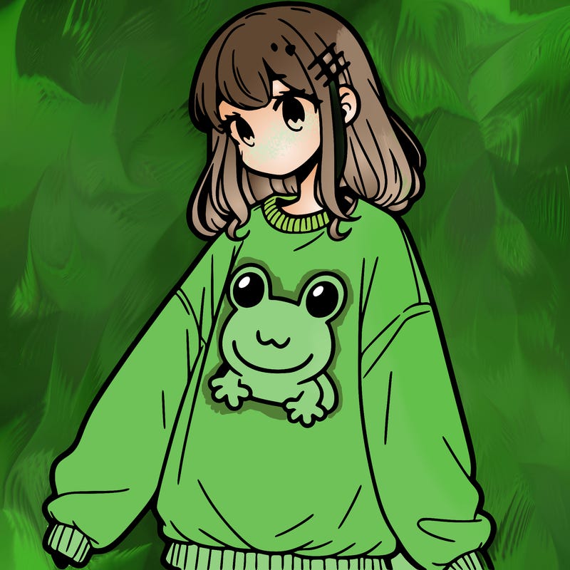 girl wearing frogging sweatshirt