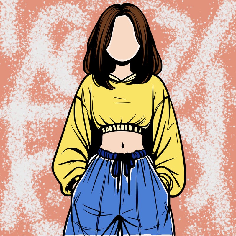 realistic girl faceless with baggy pants and a crop top
