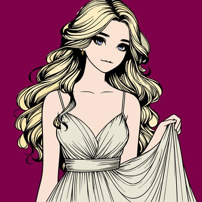 realistic girl in flowy silky prom dress