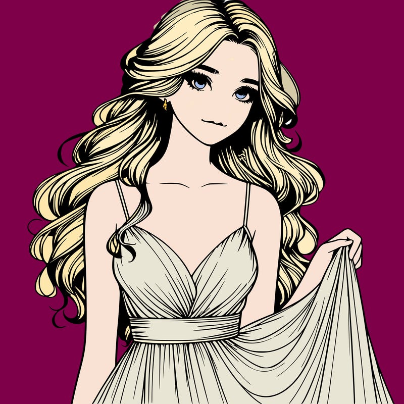 realistic girl in flowy silky prom dress