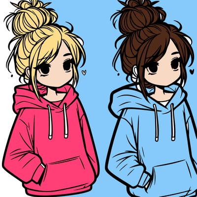 girl in oversized hoodie and messy bun