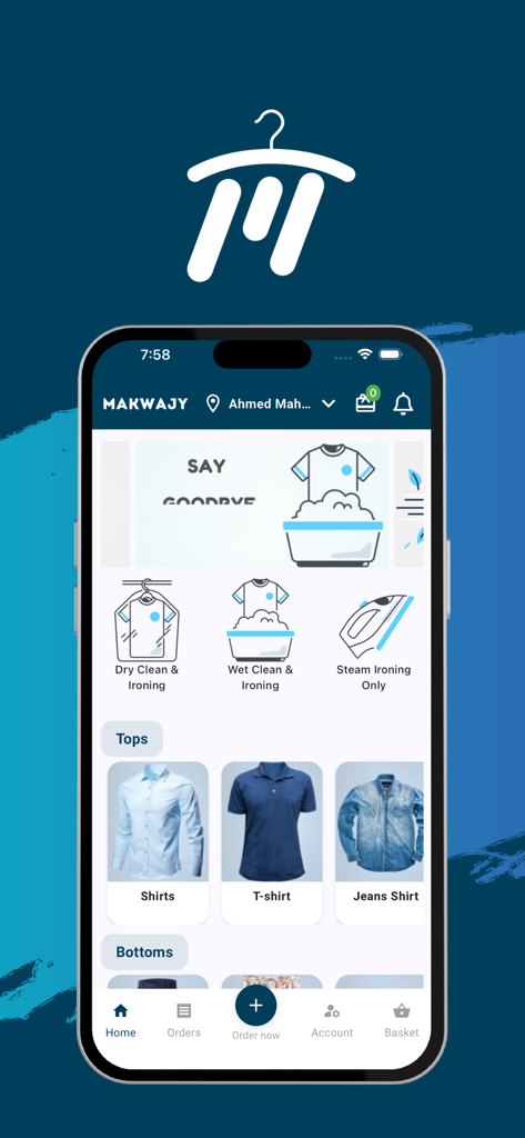 Makwajy - Makwajy app screen showing dry cleaning and ironing services for professional clothing