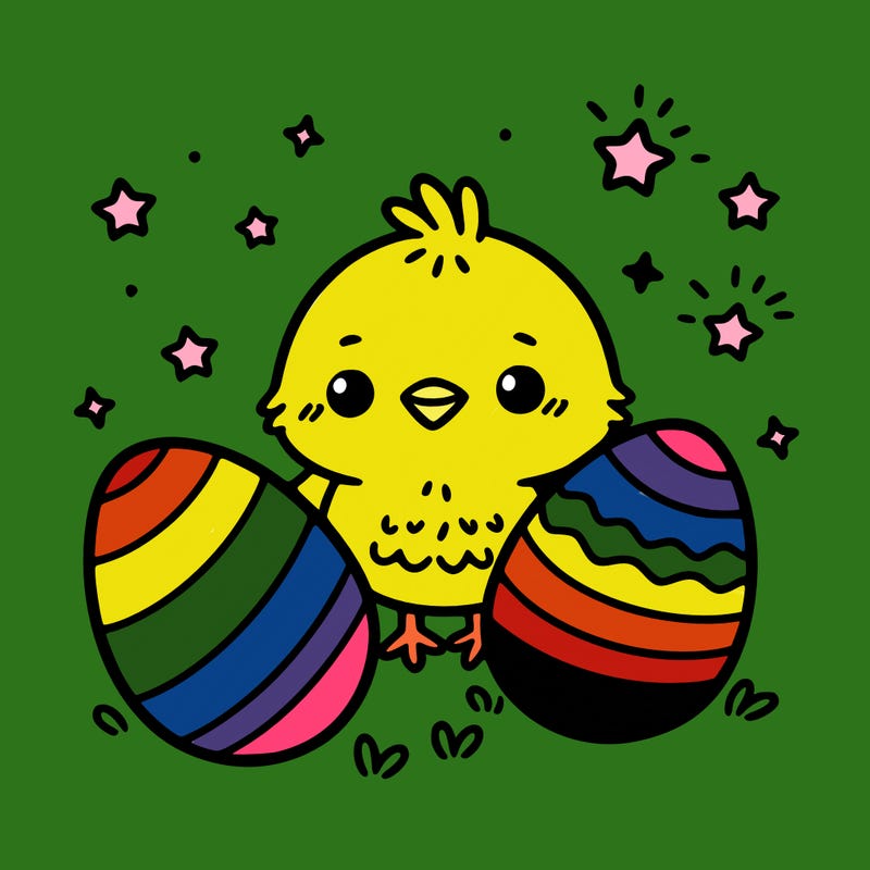 cute easter chick with eggs