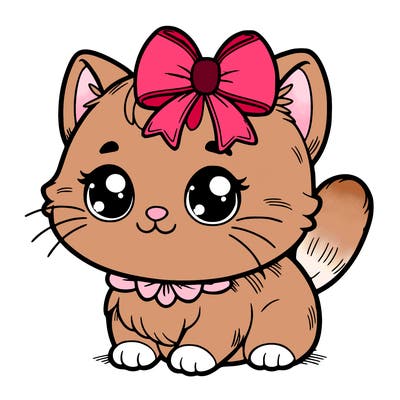 cute realistic cat with pink bow