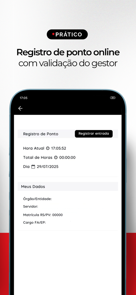 Pantalla de la aplicación SOU.SP.GOV.BR para registro de tiempo en línea y validación por parte del gerente para funcionarios públicos.