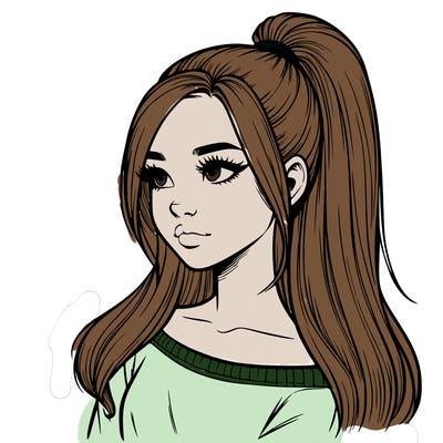 realistic girl with a high ponytail