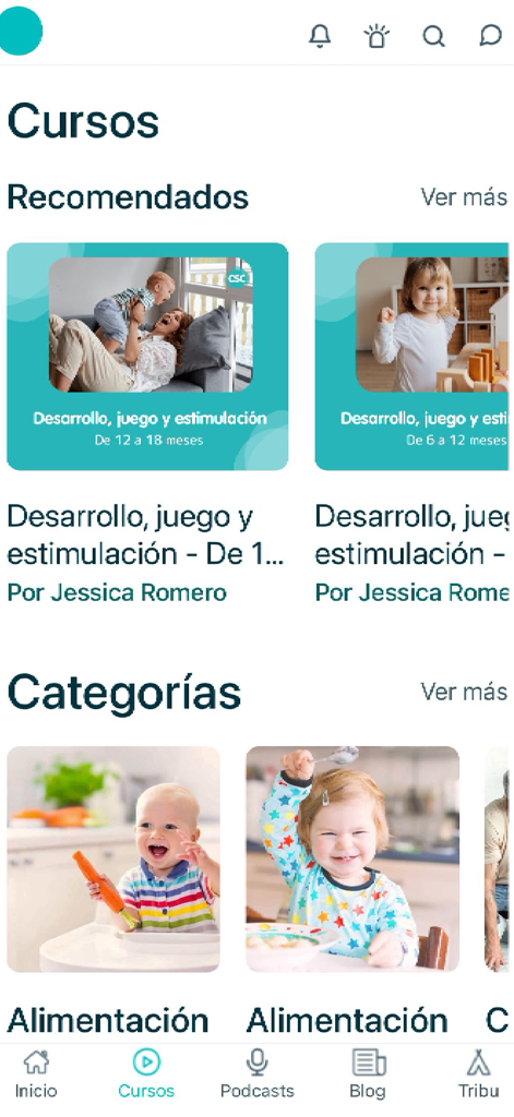 Criar con Sentido Común - Cursos de crianza y categorías de nutrición en la aplicación Criar con Sentido Común