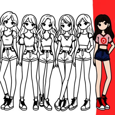 a group of girls wearing crop tops and shorts