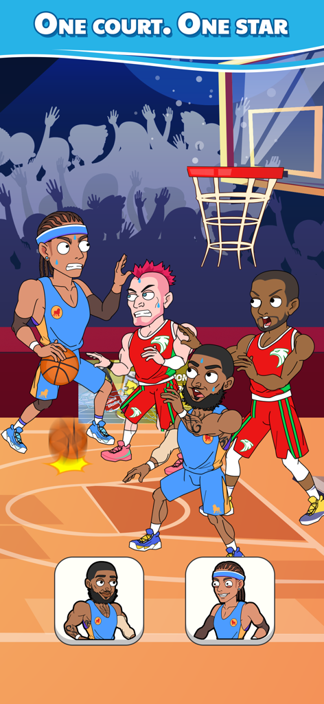 Basketball mini game scene with cartoon characters on a court from Stars Choices