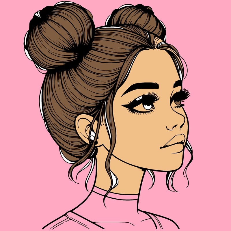 realistic girl with buns on the top of her head