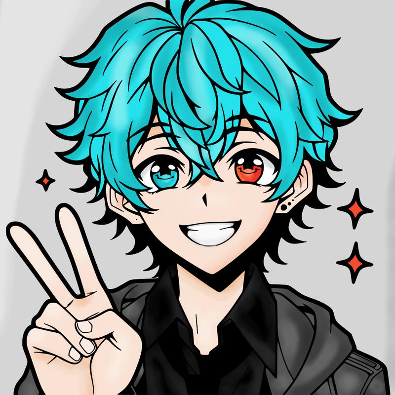 anime guy grinning with a peace sign