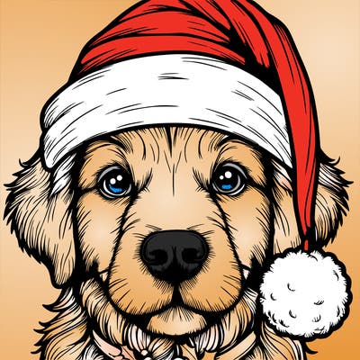 realistic dog with a christmas hat